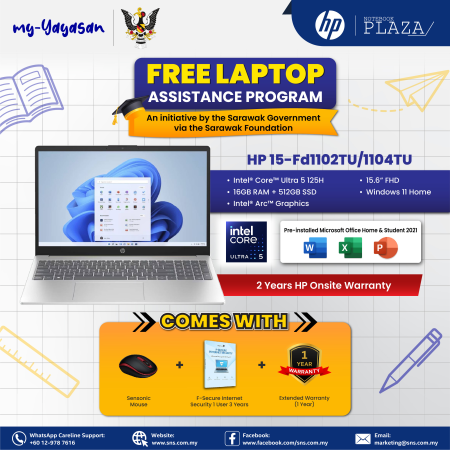 (my-Yayasan) HP 15-Fd1104TU 15.6" FHD Laptop Natural Silver ( CU5-125H, 16GB, 512GB SSD, Intel , W11, HS )