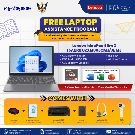 (my-Yayasan) Lenovo IdeaPad Slim 3 15ABR8 82XM00JCMJ 15.6'' FHD Laptop Abyss Blue ( Ryzen 5 7430U, 16GB, 512GB SSD, W11, HS )