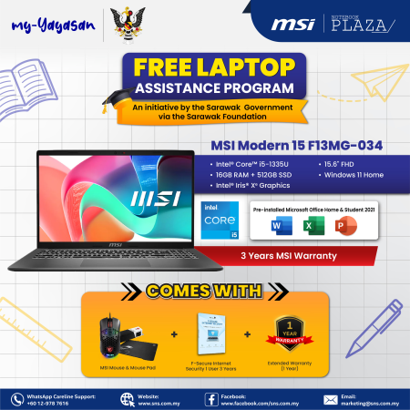 (my-Yayasan) MSI Modern 15 F13MG-034 15.6" FHD Laptop Platinum Gray ( i5-1335U, 16GB, 512GB SSD, Intel, W11, H&S )