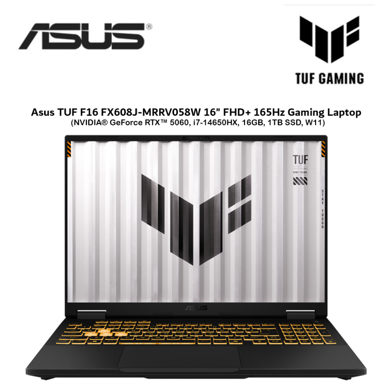 Asus TUF F16 FX608J-MRRV058W 16" FHD+ 165Hz Gaming Laptop ( NVIDIA® GeForce RTX™ 5060, i7-14650HX, 16GB, 1TB SSD, W11 )