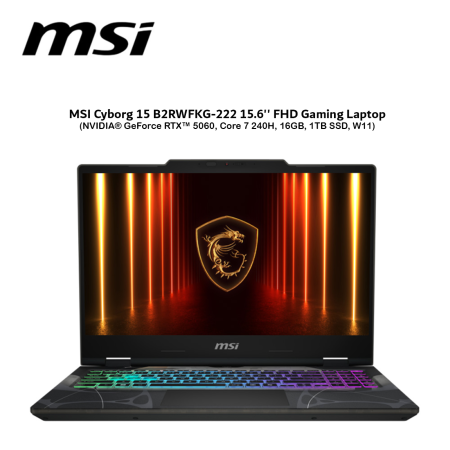 MSI Cyborg 15 B2RWFKG-222 15.6'' FHD Gaming Laptop ( NVIDIA® GeForce RTX™ 5060, Core 7 240H, 16GB, 1TB SSD, W11 )