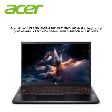 Acer Nitro V 15 ANV15-52-7287 15.6" FHD 165Hz Gaming Laptop (NVIDIA® GeForce RTX™ 4050, C7-240H, 16GB, 512GB SSD, W11, HS+M365)