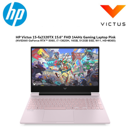 HP Victus 15-fa2320TX 15.6" FHD 144Hz Gaming Laptop Pink ( NVIDIA® GeForce RTX™ 5060, i7-13620H, 16GB, 512GB SSD, W11, HS+M365)