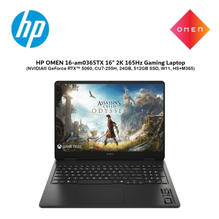 HP OMEN 16-am0365TX 16" 2K 144Hz Gaming Laptop (NVIDIA® GeForce RTX™ 5060,CU7-255H,24GB,512GB SSD,W11,HS+M365)