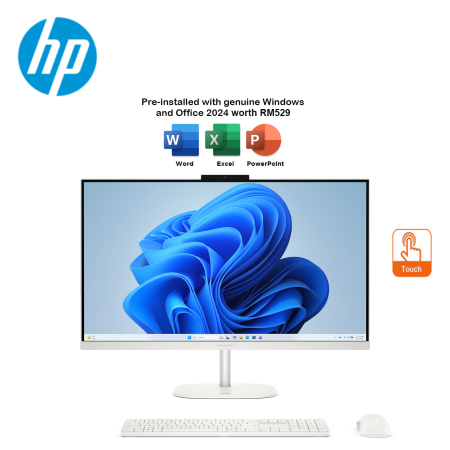 HP OmniStudio 27-cu0008D 27" FHD Touch All-In-One Desktop PC Cotton White ( C5-120U, 16GB, 1TB SSD, Intel, W11, H&S+M365 )