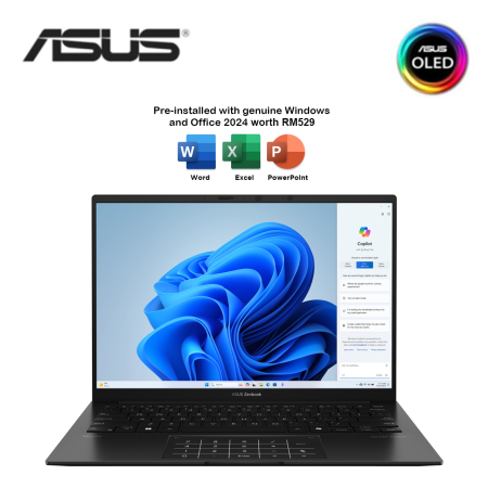 Asus Zenbook 14 OLED UM3406G-AQD165WS 14" WUXGA Laptop  Jade Black ( AI 7 445, 32GB, 512GB SSD, ATI, W11, HS+M365 )