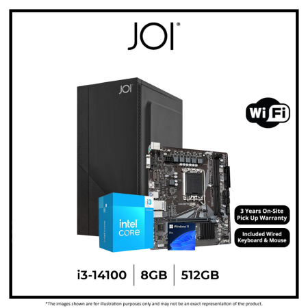 JOI IDEA ATX WIFI G4 DESKTOP PC ( CORE i3-14100, 8GB, 512GB, Intel, W11P )