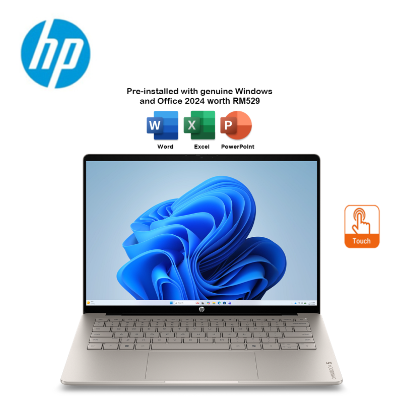 HP OmniBook 5 AI 14-hn0016AU/14-hn0018AU 14" 2K OLED Touch Laptop (R5-230, 16GB, 512GB SSD, ATI, W11, HS+M365)