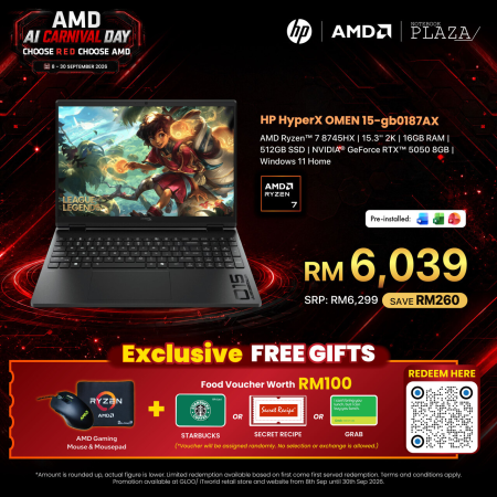 HP HyperX OMEN 15-gb0187AX 15.3'' 2K 165Hz Gaming Laptop ( R7 8745HX, 16GB, 512GB SSD, RTX5050 8GB, W11, HS+M365 )