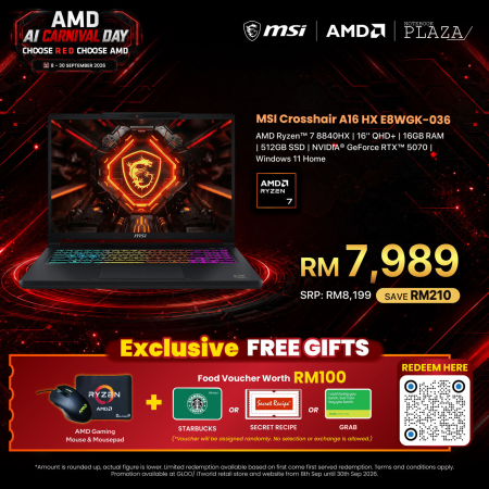 MSI Crosshair A16 HX E8WGK-036 16'' QHD+ Gaming Laptop ( R7-8840HX, 16GB, 512GB SSD, RTX5070, W11 )