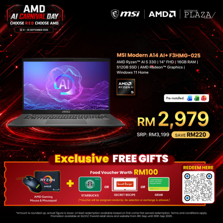 MSI Modern A14 AI+ F3HMG-025 14" FHD Laptop Platinum Gray ( AI 5 330, 16GB, 512GB SSD, W11, HS+M365 )