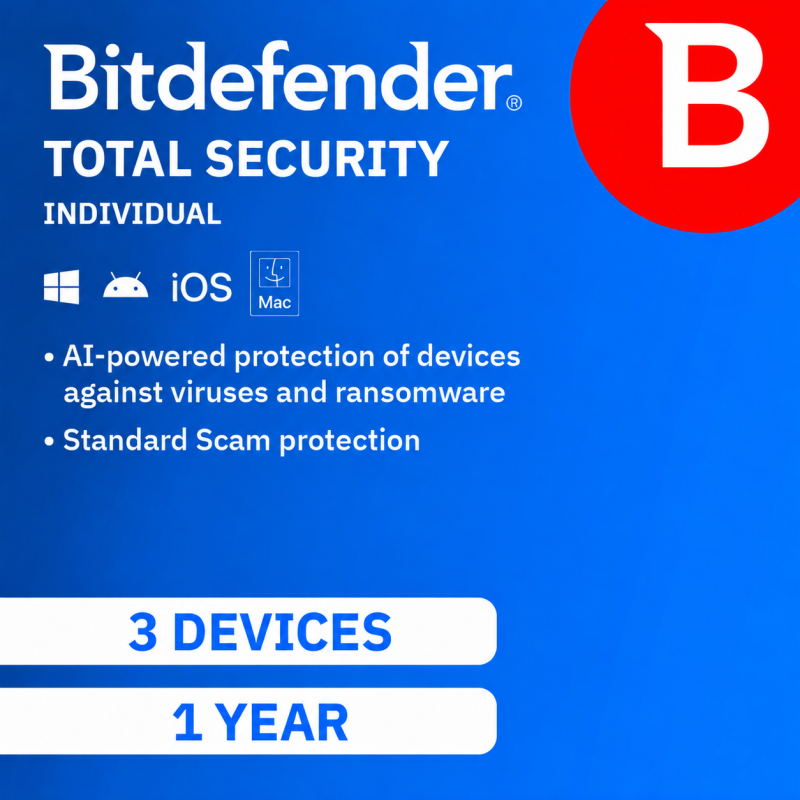 Bitdefender Total Security Individual 1/2 Years Subscription - 1/3 Devices